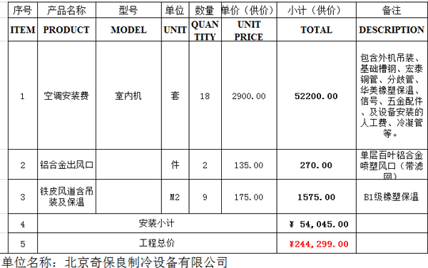 大金中央空调报价表2